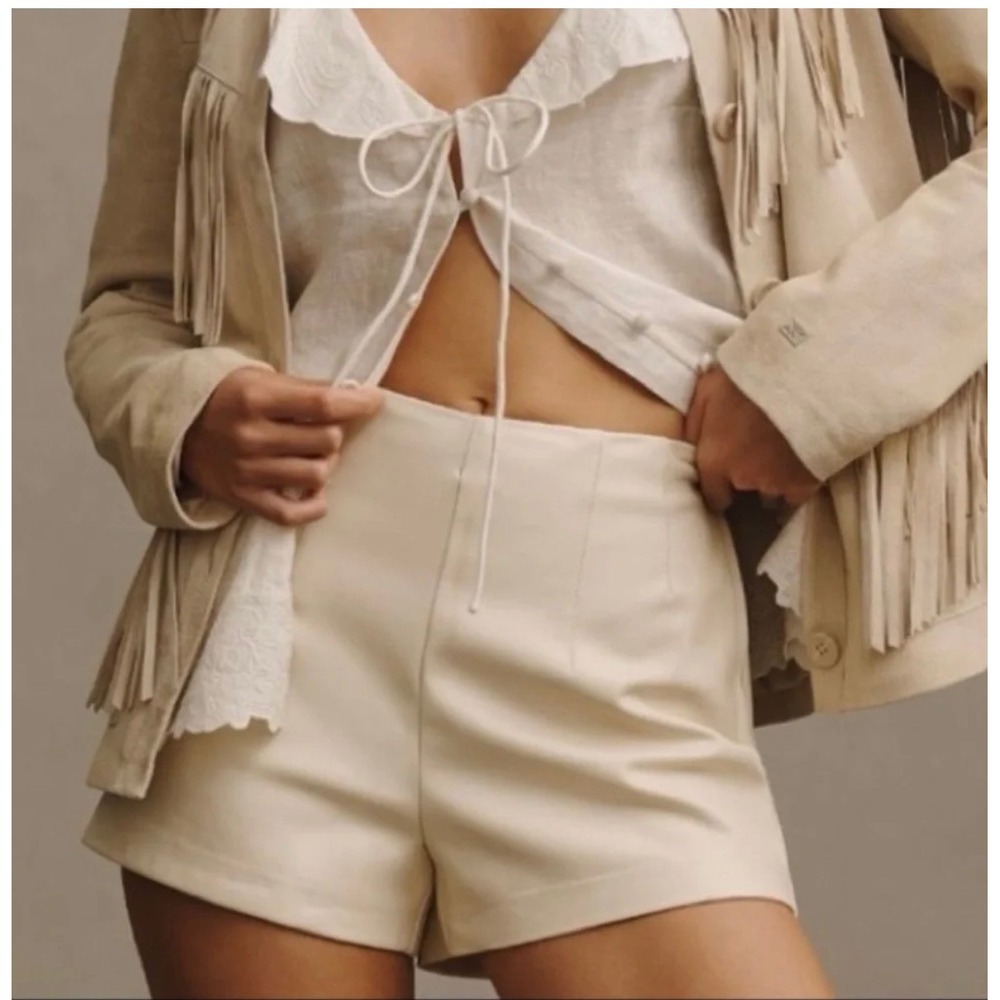 Anthropologie Maeve Faux Leather High Waisted Shorts Cream Off White Size 12 NWT